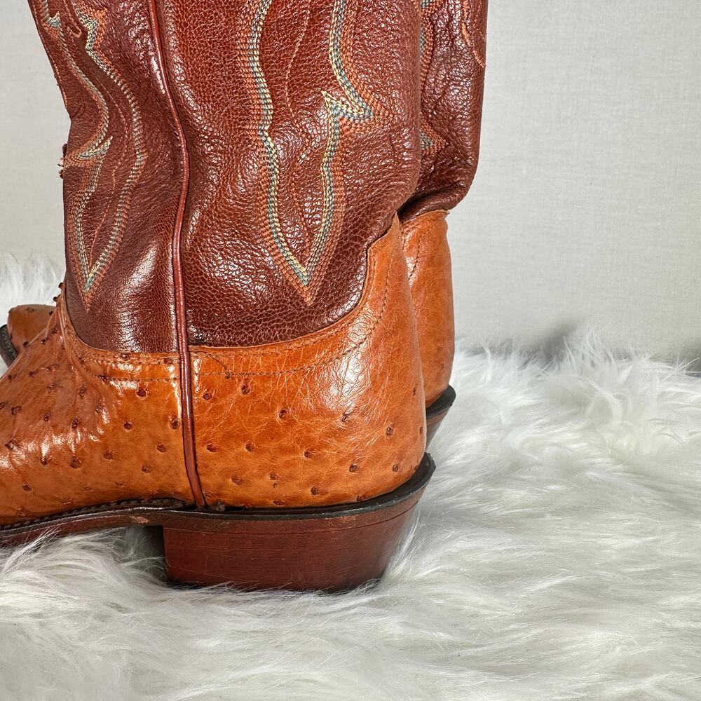 Lucchese 1883 Ostrich Cowboy Boots 8B Brown Western Vintage Cowgirl - Picture 13 of 16